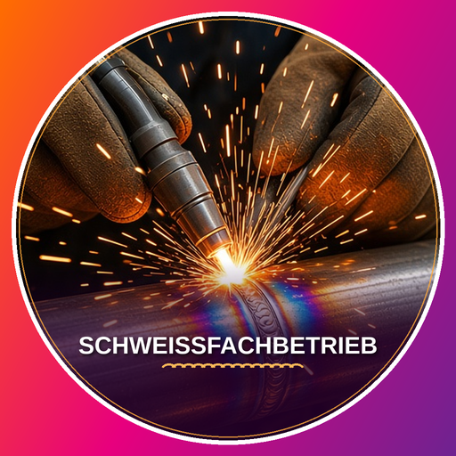 Schweißfachbetrieb – Schweißbrenner an einem Edelstahlrohr mit Funkenflug